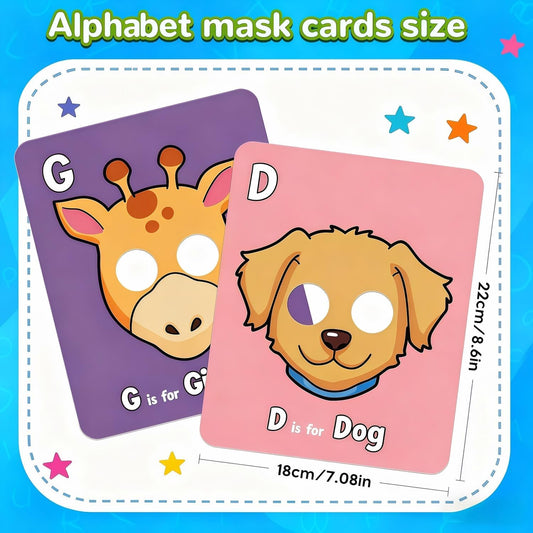 Alphabet ABC Flash Cards with Animal Masks, 26 Giant Animal mask Alphabet Cards, nteractive Education Games, Uppercase & Lowercase Learning Games,Colorful Mask Flashcards