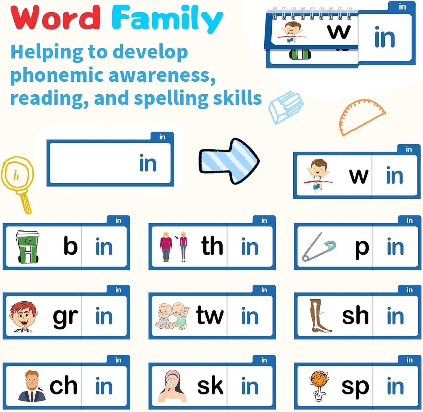 Word Family Build Book, 30 Read and Rhyme Flip Activity Book, Dinosaur ABC Learn to Read Phonics Flash Cards for Preschool/Kindergarten, CVC Words Reading Games for Kids Ages 3-8