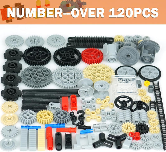 MALEKO Technical Gears-Axles-Pins-Wheel Set, 800+ Piece Technical Parts Compatible with Major Brands, Building Block Accessories Kit-Motor, Wheels, Chain Link Connector, Tires