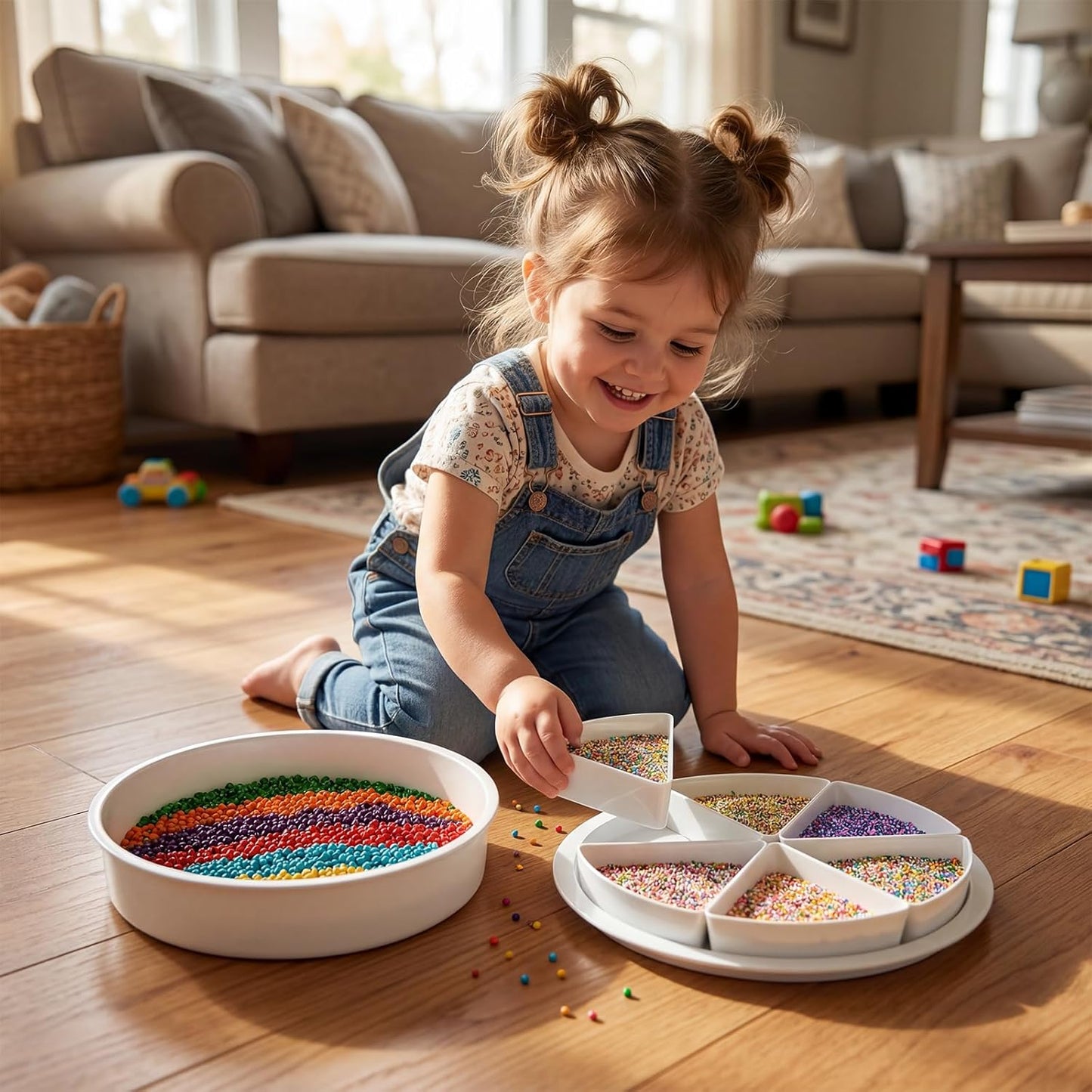 Round Sensory Bin with Lid – Large (16.9"), Sealable – 6 Removable Storage Dividers, Sensory Tray for Toddler Play and Educational Activities