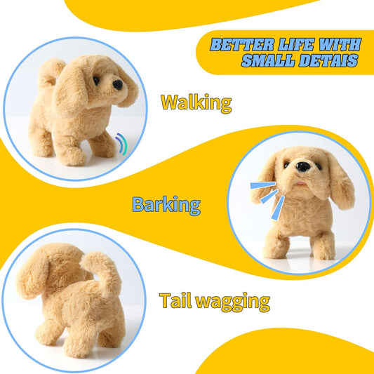 KSABVAIA Plush Teddy Toy Puppy Electronic Interactive Dog - Walking, Barking, Tail Wagging, Stretching Companion Animal for Kids Toddlers