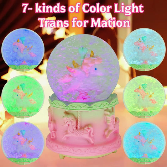 Unicorn Snow Globes,Kids Music Snowglobes with LED 7 Colors Lights,Automatic Snow Fall Effect,Home Decor for Children Room Essentials,Christmas or Birthday Gifts for 3-15 Year Old Girls
