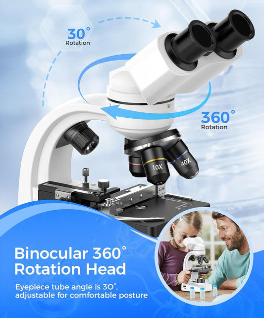 Compound Binocular Microscope for Adults, Professionals & Kids, 40X-2000X Magnification with LED Illumination, Mechanical Stage, WF10x & WF25x Eyepieces,Compatible for Lab, School, Home Education
