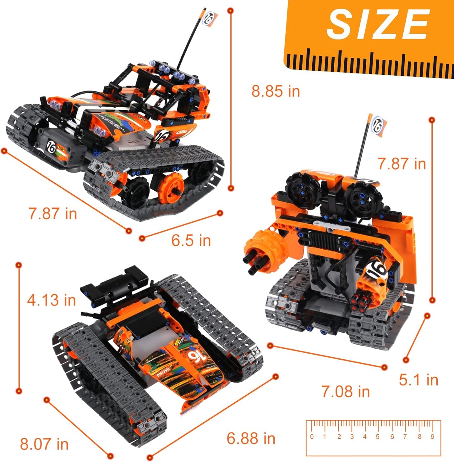 BIRANCO. Remote Control Tracked 3in1 Stunt Racer Building Kit - RC Car STEM Construction Toy, Gift Idea for Kids, Boys and Girls Ages 8-12 Year Old (353 Pcs)