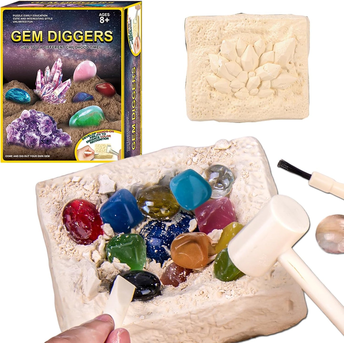 Gemstones Dig Kit Earth Science Kits for Kids Age 6-8-12-14, Birthstone Gemstone Dig Kit, Geology Kit with Break Your Own Geodes, Rock Mining Kit Birthday Gifts Toys for Boys Girls