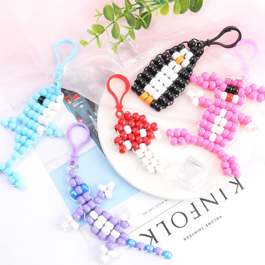 Happy makers Beads for Crafts, 12 Designs Pony Beads Keychain Making Kit with Letter Beads, Bead Pets Art Crafts,Includes Instructions, Cording, Keychains & Bags,Stickers DIY Craft Kits for Beginners