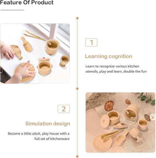 Montessori Toys Sensory Bin Toys for Toddlers Set of 9 Wooden Waldorf Toys Wooden Scoops and Tongs for Transfer Work and Fine Motor Skills Development