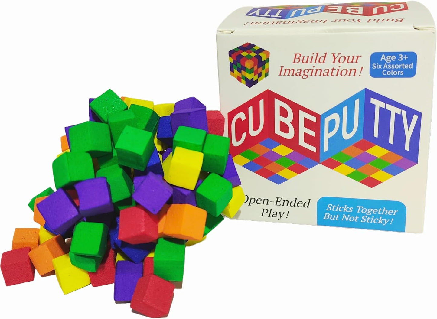 EVA Sticky Blocks, 6 Colors STEM Math Sorting Toys, Square Blank Puzzle Making and DIY Craft Cube Blocks, Cube Putty, Early Math Manipulatives