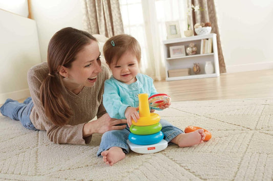 Fisher-Price Baby Stacking Toy Rock-A-Stack Rings with Roly-Poly Base for Ages 6+ Months, Made with Plant-Based Materials