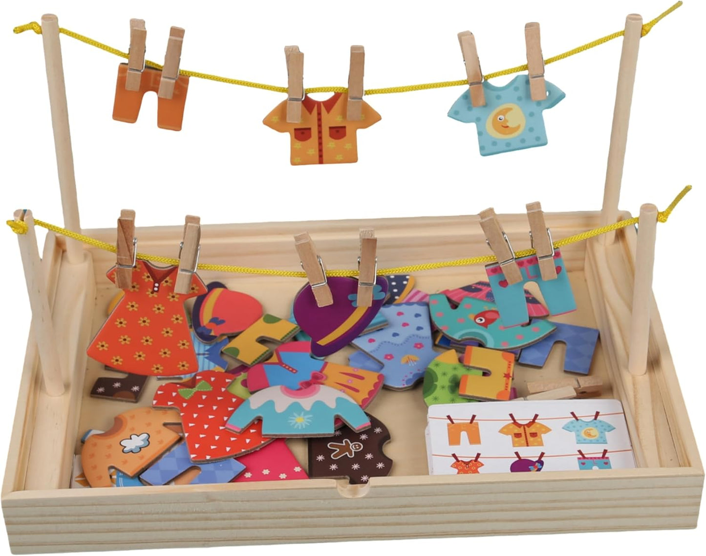 Montessori Practical Life Clothes Hanging Job Rope Strings Hanging Clothes with Clothespins Airing Clothes Montessori Classroom Clothes Hanging Dress-Up Game for 2-6 Years Old Toy Educational Gift