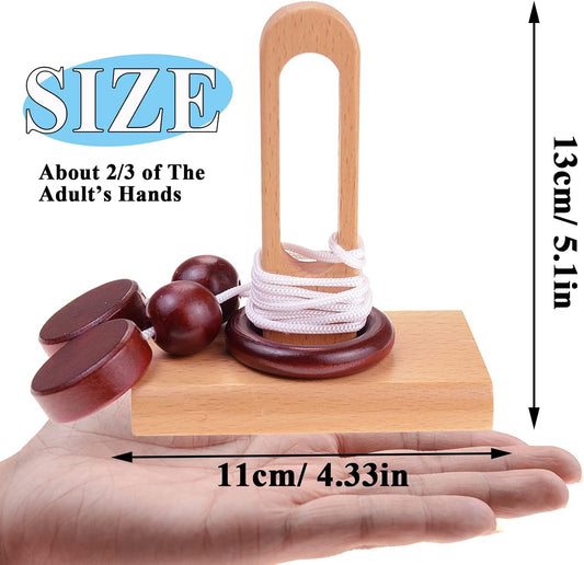 KINGOU 4 Pack Classic Wooden Rope Puzzle Set Ring Puzzles String Solution Central Brain Teaser for Adults/Kids Game
