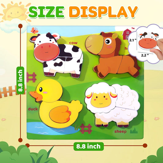 Farm Animal Wooden Puzzle for Toddlers 1-3, Sensory Montessori Toy Classroom Preschool Learning Activities Educational Toy Valentine Gift for Girl 3-5, Boy 2 3 4 5 Year Old Baby Easter Basket Stuffer