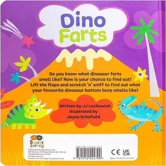 Buddy & Barney: Scratch & Sniff Book - Dino Farts - Rhyming Prehistoric Board Book, Lift-The-Flap & Smell, 7 Hilarious Real Scents, Sensory, Kids 3+