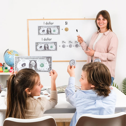 Simply magic 57 PCS Jumbo Magnetic Money - Large Play Money for Kids for Learning, Pretend Money for Classroom Teaching, Toy Money Class Money Set, Magnetic Coins, Money Games, Money Manipulatives
