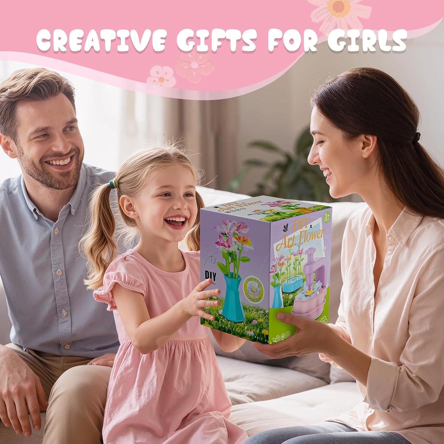Scvcid DIY Art Flower Toys Include Extra Accessories Set, Arts and Crafts Activity Kit for Kids Ages 3-12, Fabric Bouquet Craft for Toddler, Birthday Gifts for 3 4 5 6 7 8 9 10 11 12 Year Old Girls