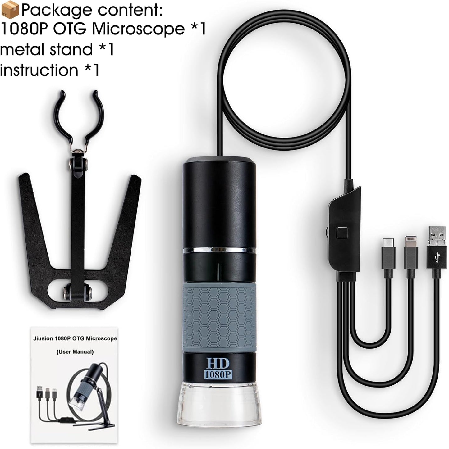 Jiusion 40 to 1000x Magnification Endoscope, 8 LED USB 2.0 Digital Microscope, Mini Camera with OTG Adapter Metal Stand, Compatible with Mac Windows 7 8 10 11 Android Linux Chrome Not for iPhone/iPad