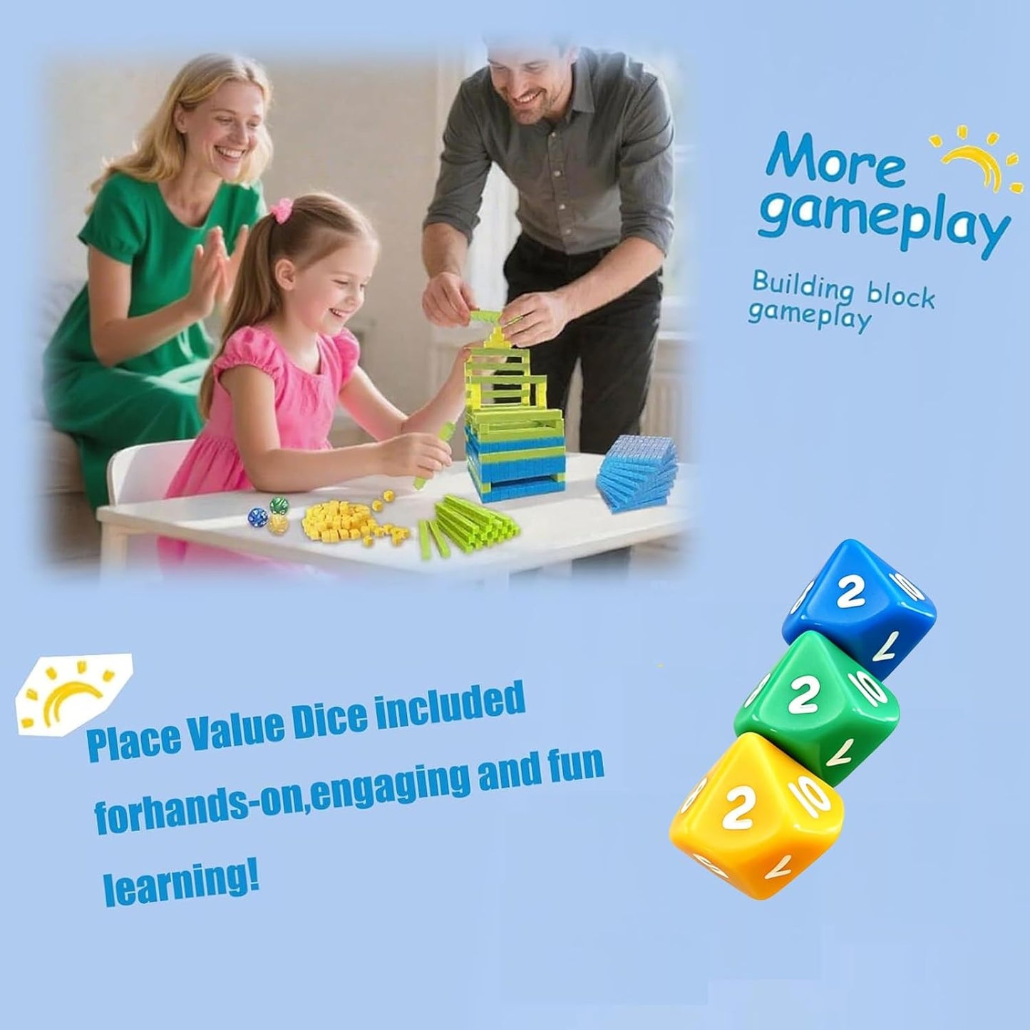 Plastic Base Ten Blocks with Place Value Chart, Math Manipulatives for Kids, Math Cubes for Kindergarten 1st-3rd Grade, Counting Cubes for Math Learning Tools, 137 Pcs