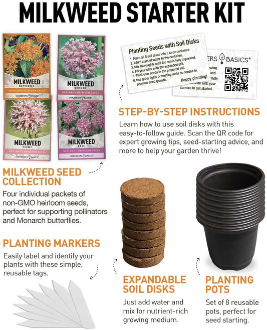 Butterfly Milkweed Seeds Starter Kit – Grow 4 Beautiful Milkweed Varieties – Non-GMO Heirloom Seeds, Complete Indoor & Outdoor Butterfly Grow Kit, Perfect for Monarch Butterflies & Pollinators