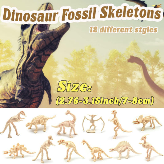 60 Pack Dinosaur Fossil Skeletons,Plastic Figures Dino Bones,Dinosaur Skeleton Toys for Dino Sand Dig,Science Play,Party Favor,12 Styles