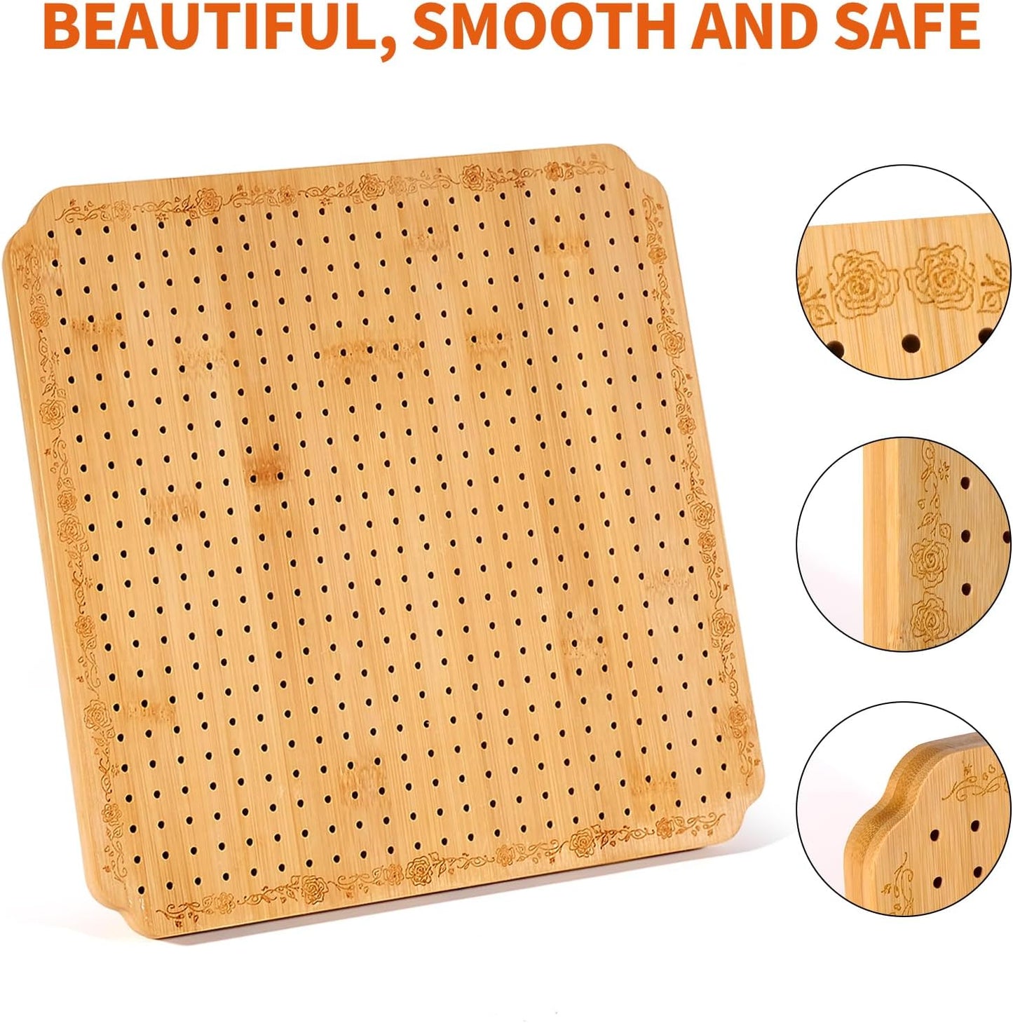 CraftyManor 7.6 in Blocking Boards for Crochet Projects with Rose Pattern, Crochet Blocking Board with Pegs, Granny Square Blocking Board with 20 Stainless Steel Pegs, Bamboo