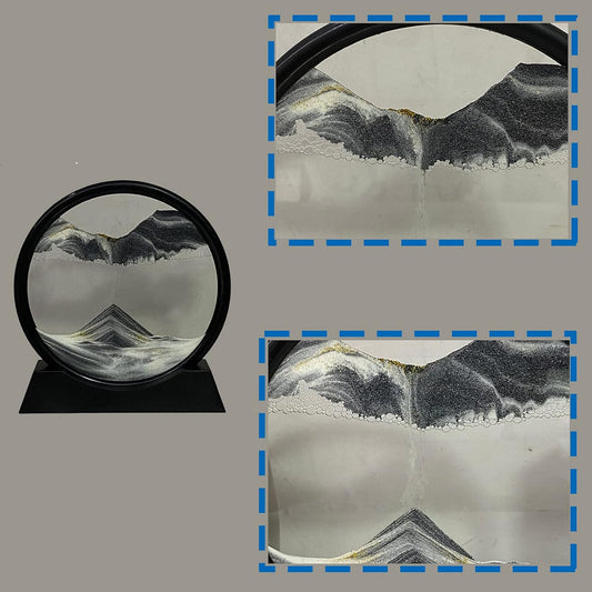 HYUGF 12" Moving Sand Art Picture Ocean Decor - 3D Deep Sea Sandscape Liquid Motion, Round Glass Frame Display Flowing Sand Relaxing Gift for Kids Adults Home Office Work Desktop Decoration Toy, Blue