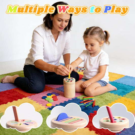 Wooden Montessori Baby Toddler Toys, 3 in 1 Educational Sensory Color Sorting Toys for Toddlers 1-3, Educational Color Sorting Fidget Sensory Toys
