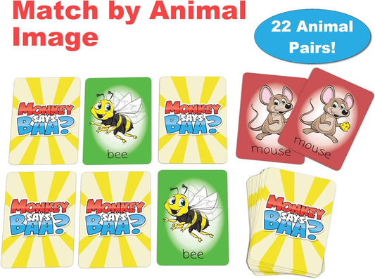 Monkey Says Baa? – Animal Matching Game for Kids Ages 4 and Up | Fun Preschool Learning Activities with Mimicked Animal Sounds & Charades for Sensory Play – Birthday Gift for Boys & Girls