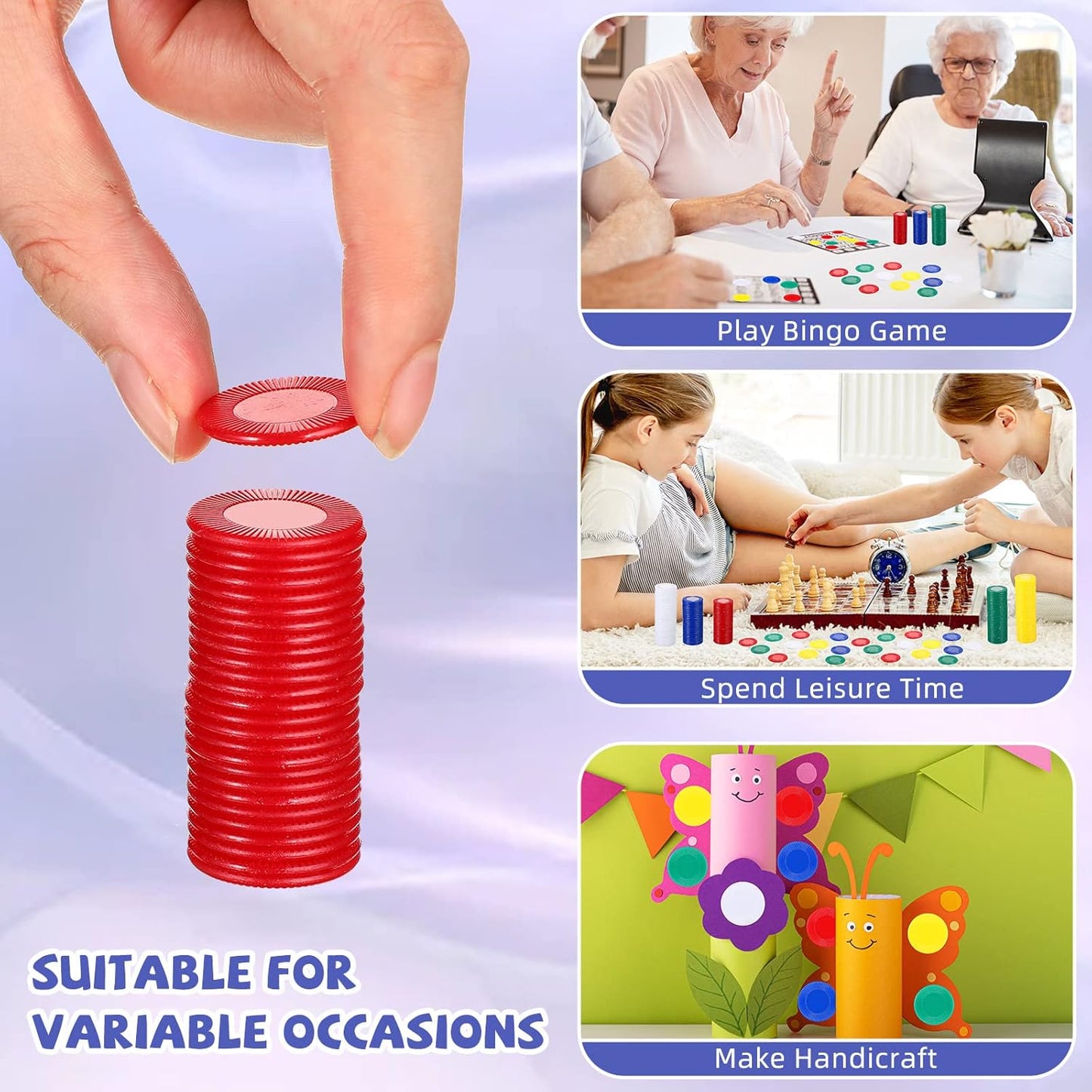 Skylety 1000 Pieces Plastic Poker Chips Bulk 5 Colors Counter Card for Kids Game Playing Learning Math Counting Bingo Game Blank Chips Card for Kids Reward, 0.86 Inch