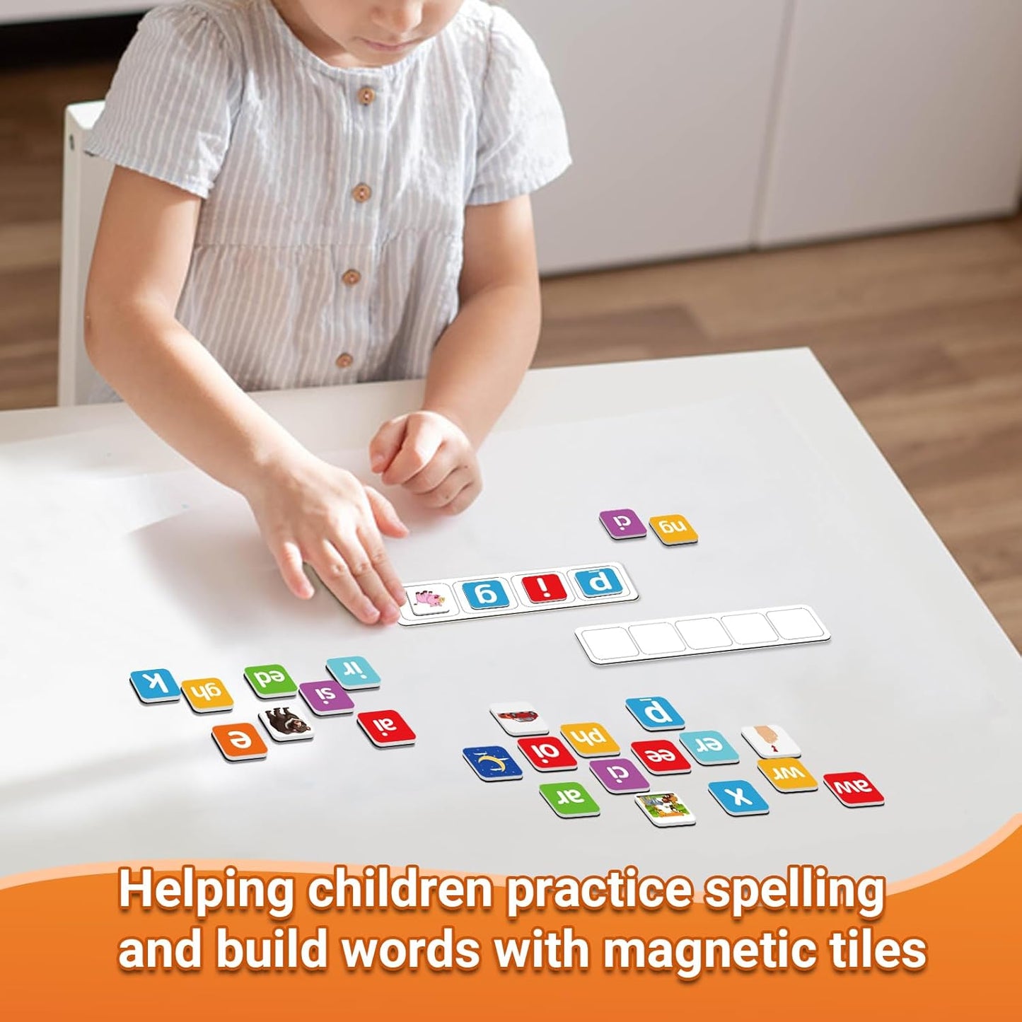 140 Phonics Magnetic Letters Tiles,Learning Letter with Magnet Spelling Board Phonics Games Letter Tiles Phonemic Awareness Alphabet Magnets Magnetic Elkonin Box for Preschool Kindergarten Classroom