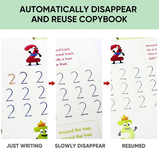 4PCS Grooved Handwriting Practice for Kids Age 3-5 Preschool Children, Reusable Magic Practice Copybooks for Student Tracing Letter Writing Books