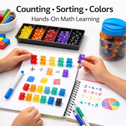 110 PCS Translucent Counting Bears with Storage Jar, Color Sorting Math Manipulatives for Toddlers 3+, Preschool & Kindergarten Learning Toys, Bear Counters