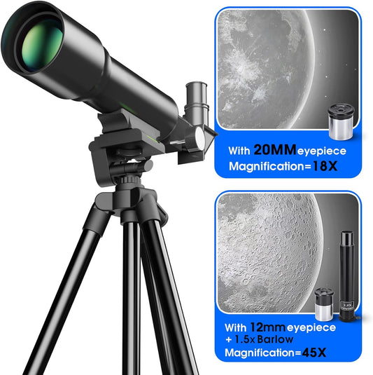 Telescope for Kids 50mm Aperture 360mm AZ Astronomical Portable Telescope for Adults Beginners with Upgraded Tripod White