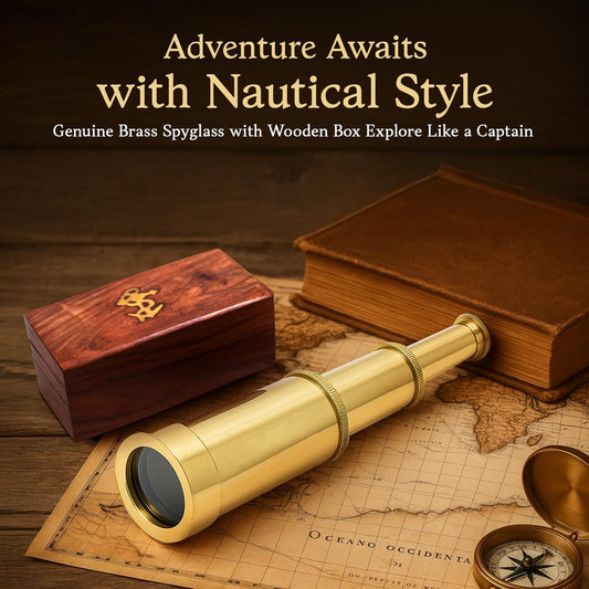 NauticalMart 6 Inch Brass Telescope with Wooden Box for Nautical Collectibles and Pirate Spyglass for Young and Adults, Ideal Decorative Piece for Home or Office