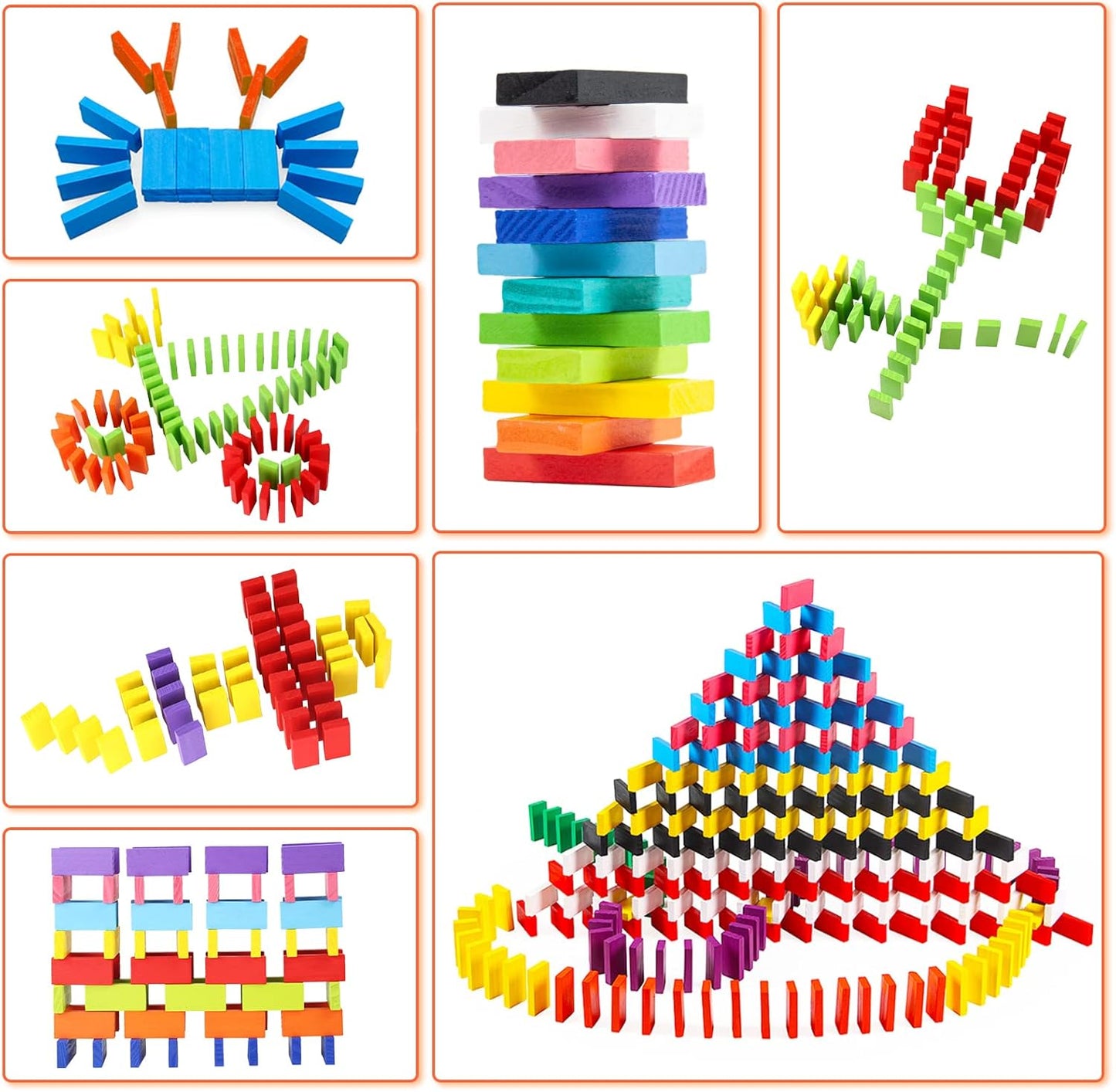 WOOD CITY 1000 Piece Dominoes Set for Kids with Extra 20 Blocks, Colorful Dominos Tiles for Building, Stacking, Racing, Tumbling, Wood Domino with Storage Bag and Box, Educational Toy