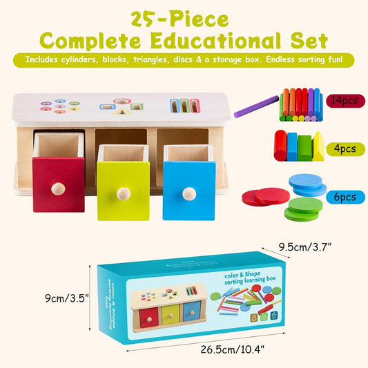 Montessori Toys Wooden Color & Shape Sorter Toys for Toddlers 1-3,Color Matching Toys,Educational Fine Motor Skills Toys, Preschool Learning Educational Toy for 1 2 3 Year Old Boy Girl Kid Gifts