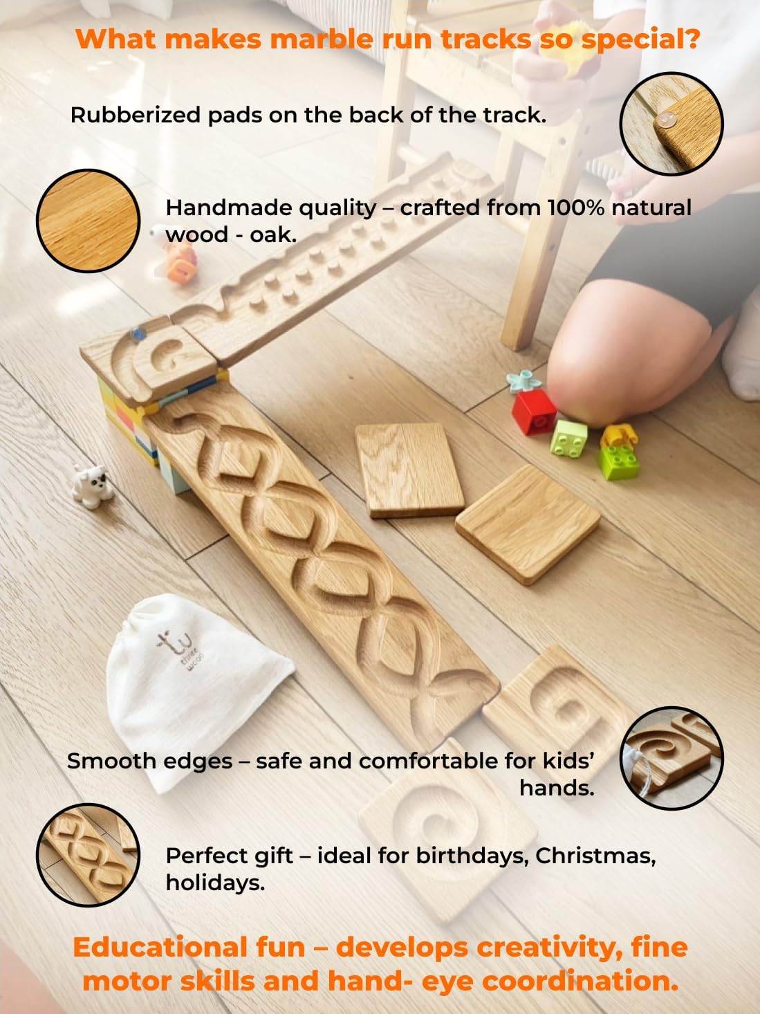 Wooden Marble Run Track “Wind” Race Machine Set Wooden Maze Board Ball Run Montessori Gift for Kids Wave Course Winding Track Toy