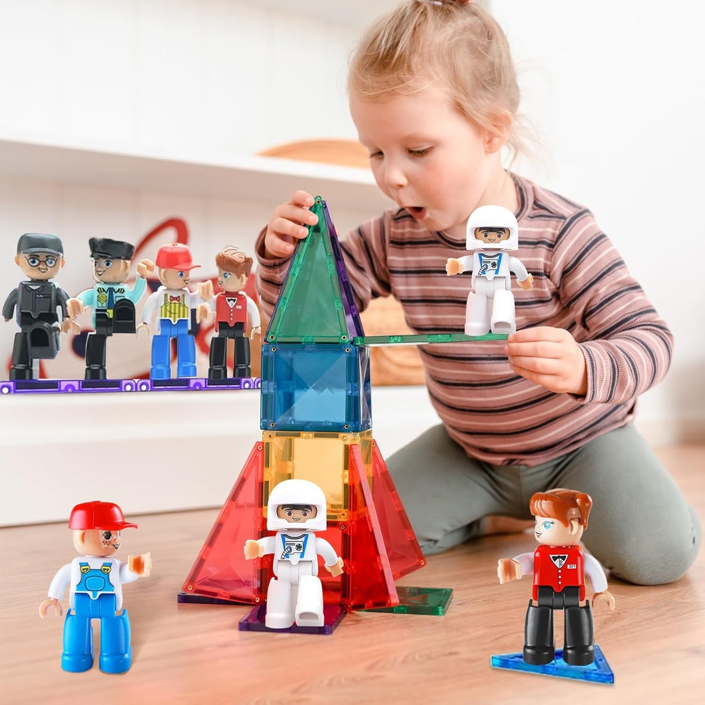 Large Magnetic People Figures for Kids-15pcs,3”Community Helpers Toys People Set Perfect for Magnetic Tiles Building Blocks for Toddlers Boys Girls Ages 3 4 5 6 7+,Creative Magnet Toys Expansion Pack