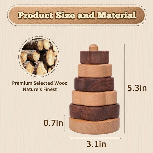 Adena Montessori Ring Natural,Montessori Geometric Stacker Wooden Educational Toy, Baby and Toddler Ages 12+ Months Shape Sorter and Stacking Tower Wood-Colored Wooden Stacking Toy for Babies(Flower)
