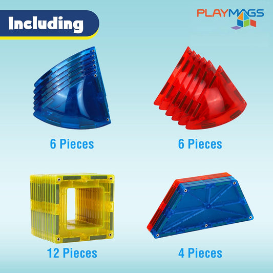 Playmags 28 Piece Magnetic Tiles Dome Set - Now with Stronger Magnets, STEM Toys for Kids, Sturdy, Super Durable with Vivid Clear Color Tiles