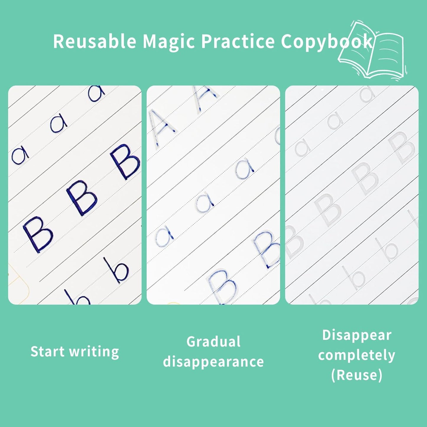 Large Reusable Grooved Handwriting Practice Workbooks for Kids Ages 3-8 – Magic Disappearing Ink & 3D Groove – Preschool Kindergarten Children Writing Books 5-Book Set with Pen Grips