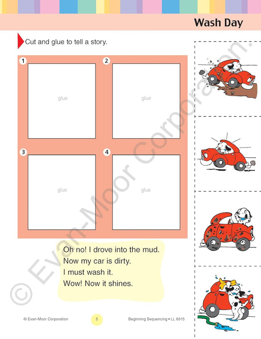 Evan-Moor Learning Line: Beginning Sequencing, Prek - Kindergarten Workbook