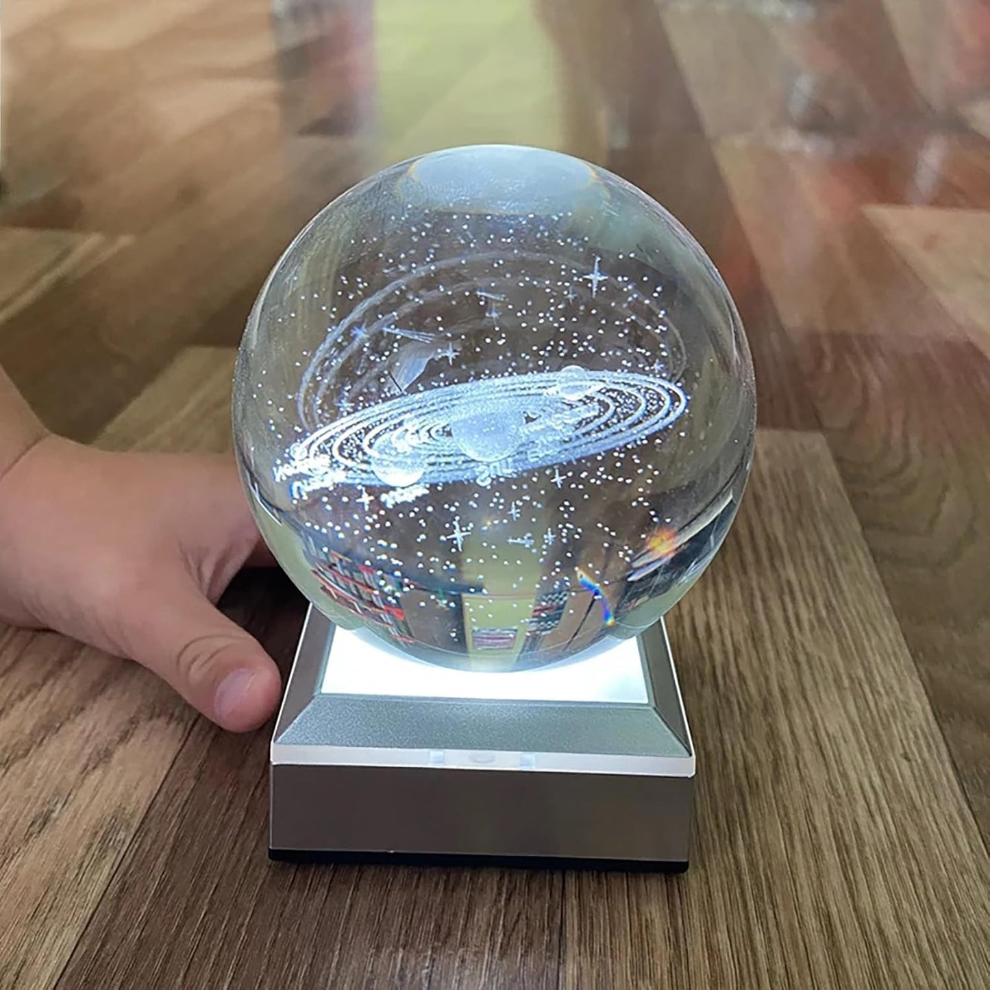 Solar System Crystal Ball Nightlight with LED Colorful Lighting, Touch Base, 3D Galaxy Crystal Ball Model Decor Science Astronomy Gift