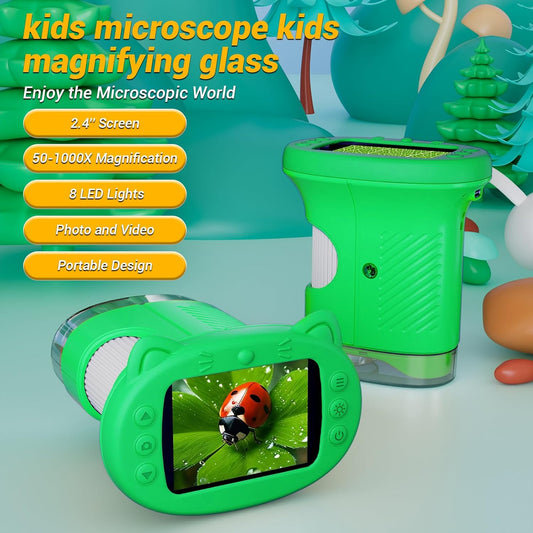 Kids Microscope: 1000X Handheld Pocket Microscope for Photo and Video Portable Science Kits STEM Toys – Christmas/Birthday Gifts for Girls & Boys Ages 3-12(Orange)