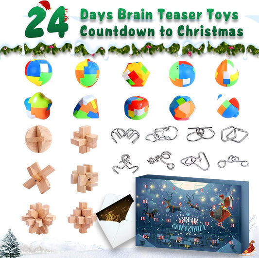 Advent Calendar 2025 Kids Brain Teaser Puzzles - 24 Days Christmas Countdown Calendar Gifts for Kids Holiday Party Favor Toy for Girls Boys Teens Adults Fun Xmas Gift