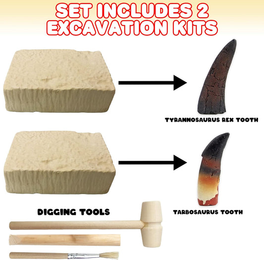 ArtCreativity Dino Teeth Dig and Discover Excavation Kit for Kids, Includes T-rex and Tarbosaurus Toy Fossil Teeth with 2 Digging Tools, Interactive Dinosaur Gifts for Boys and Girls