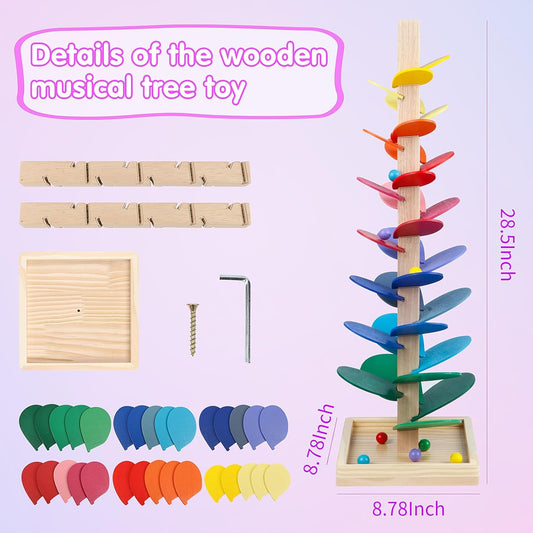 Wooden Marble Run Update Wooden Music Tree for Kids 3+ Years Old,Ball Drop Toy Montessori Toys for 3+ Birthday Gifts for Boys and Girls