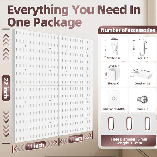 Pegboard Wall Organizer Kit, 4 Pcs Plastic Peg Boards with Hooks & Accessories, Wall-Mounted Pegboard Kit for Home Office Storage, Bedroom, Craft Room(22″×22″)