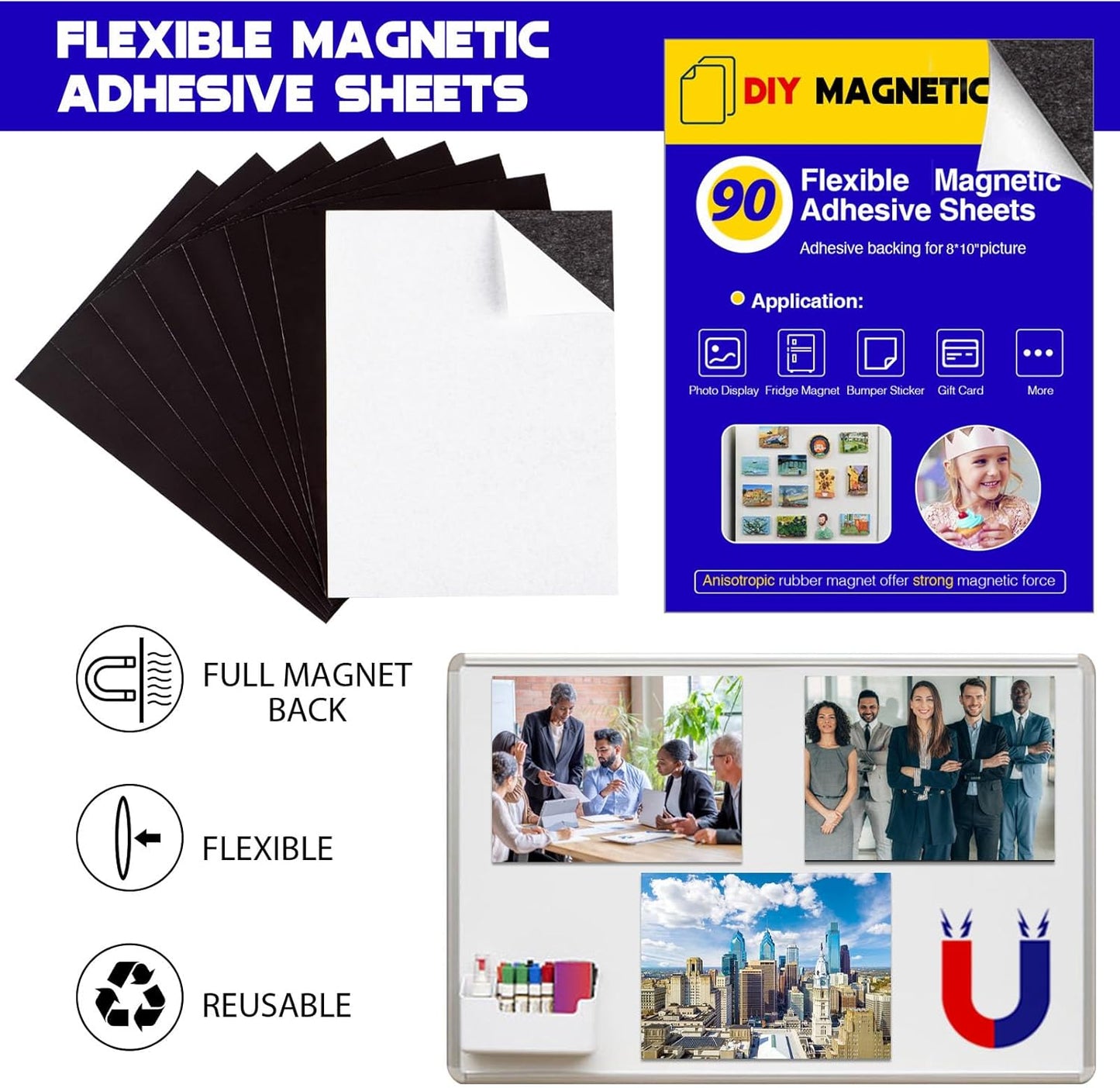 Adhesive Magnetic Sheets for Letter Size 8.5x11 (Pack of 8),Magnet Sheets with Self-Stick Adhesive for Home/Classroom/Office,Easy Cut DIY Paper Craft Magnet