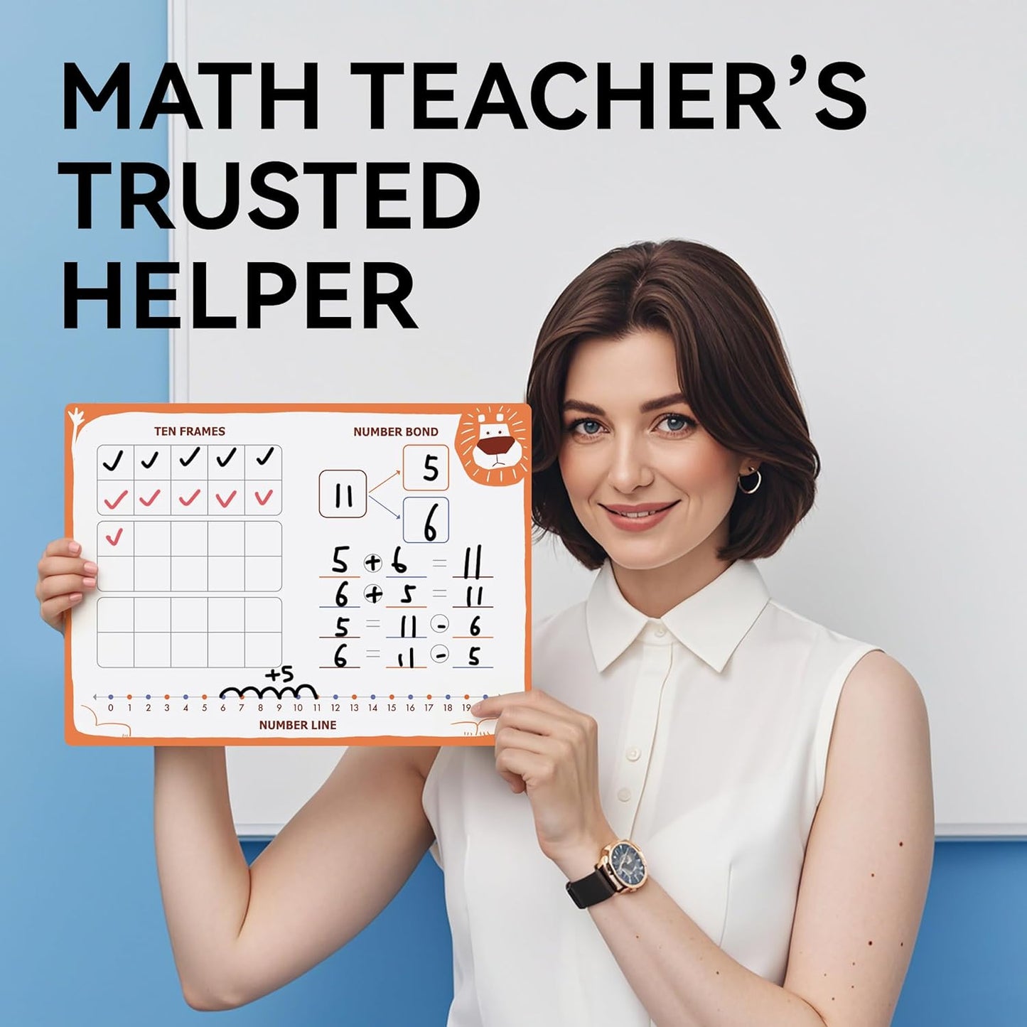 Dotimo 10 PCS Small Dry Erase Boards and Math Manipulatives - Reusable 12"x9" Double Sided Whiteboard with Number Line, 130 Numbers Chart for Classroom Homeschool