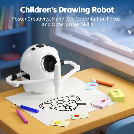 Drawing Robot for Kids with Camera Recognition, Interactive Educational Drawing Machine with 150 Cards, Montessori Painting Learning Toys for Ages 3+, Birthday for Boys Girls (Yellow)